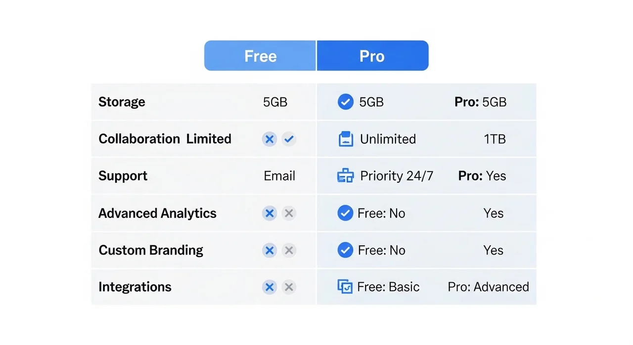 무료 vs 유료(Pro) 핵심 요금제 비교